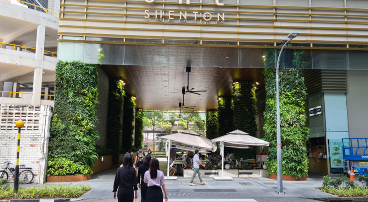 Image shows one shenton level 1 with people walking around in the CBD